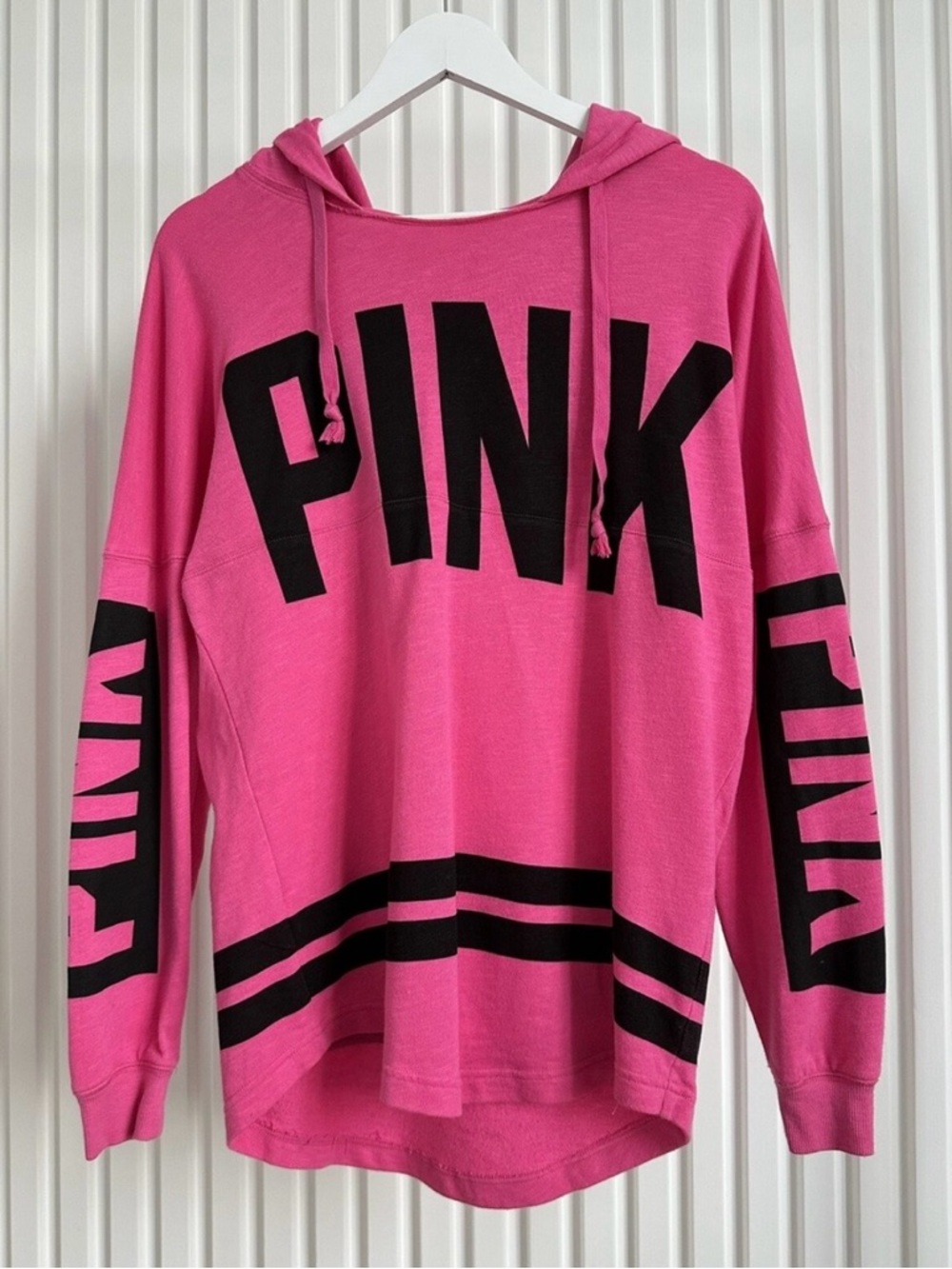 PINK Victoria's Secret Bright Pink Hoodie with Black Logo